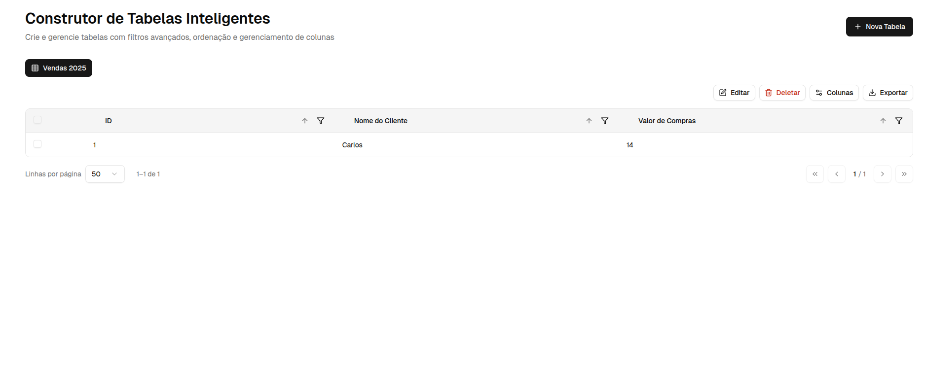 Construtor de Tabelas Inteligentes